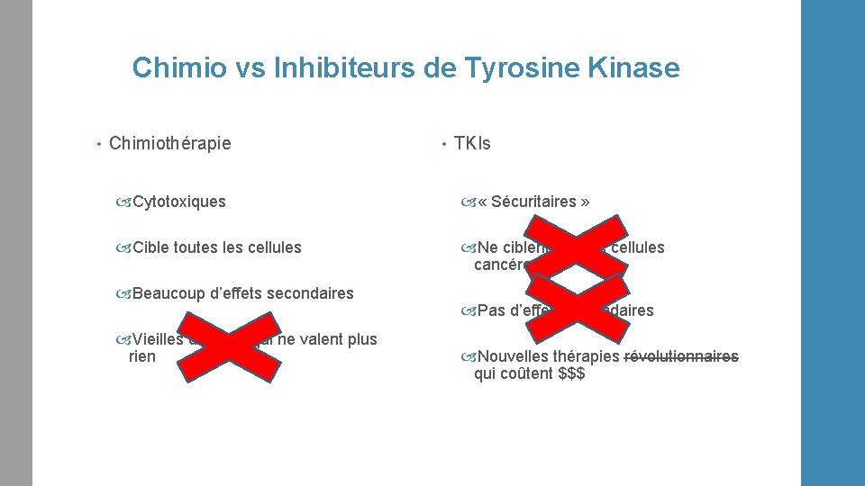 Chimio vs Inhibiteurs de Tyrosine Kinase • Chimiothérapie • TKIs Cytotoxiques « Sécuritaires »