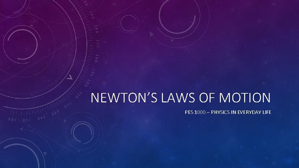 NEWTON’S LAWS OF MOTION PES 1000 – PHYSICS IN EVERYDAY LIFE 