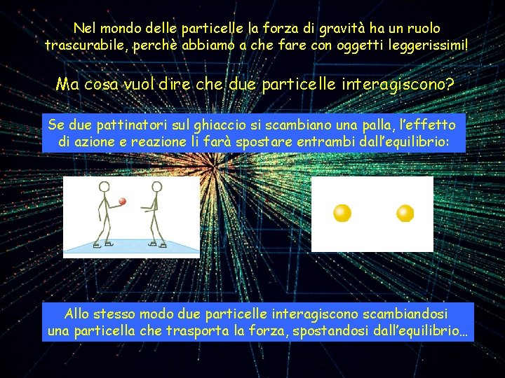 Nel mondo delle particelle la forza di gravità ha un ruolo trascurabile, perchè abbiamo