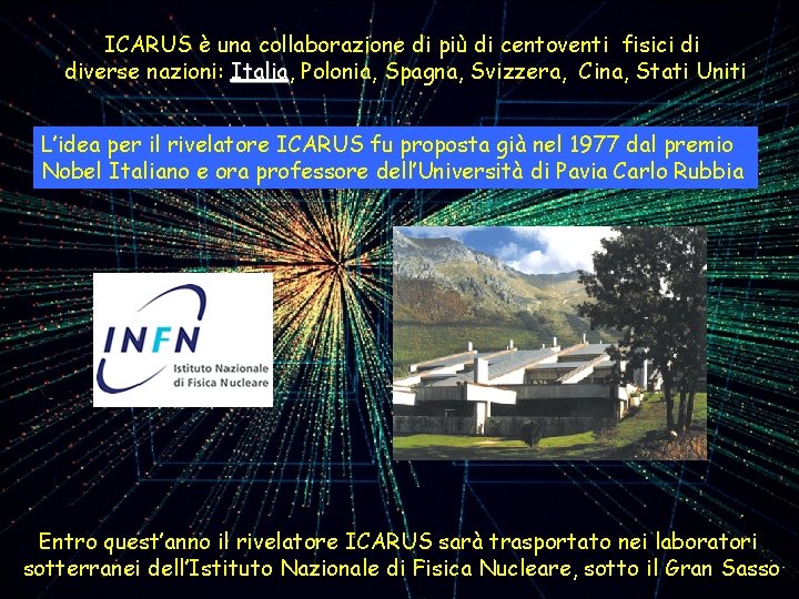 ICARUS è una collaborazione di più di centoventi fisici di diverse nazioni: Italia, Italia