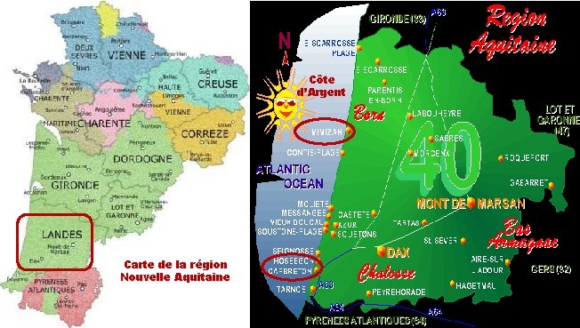 Côte d’Argent Carte de la région Nouvelle Aquitaine 