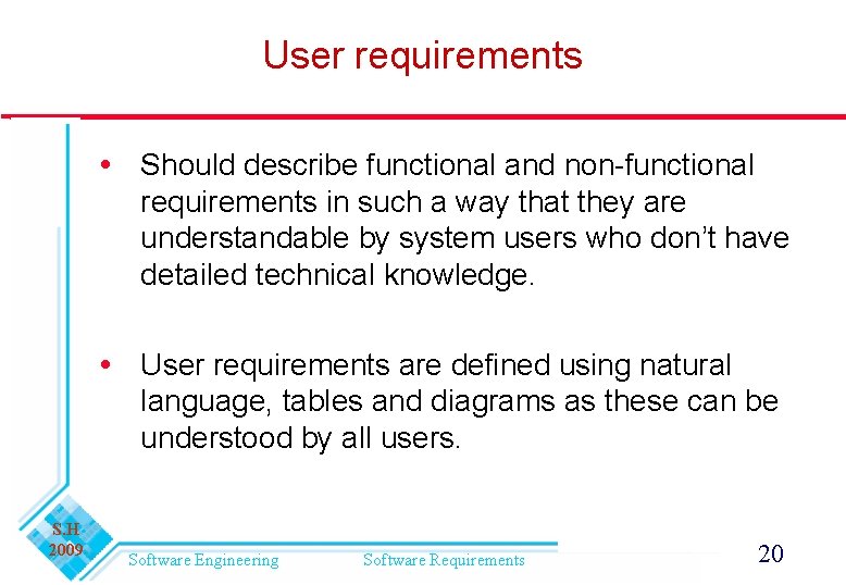 User requirements Should describe functional and non-functional requirements in such a way that they
