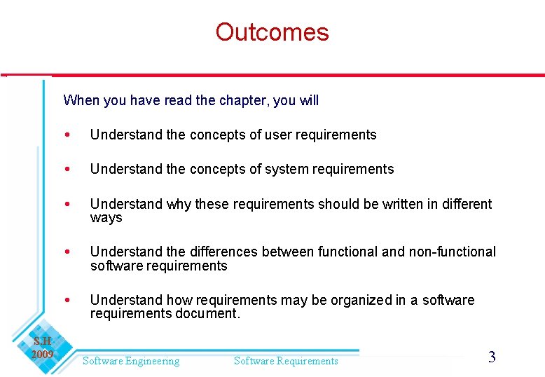 Outcomes When you have read the chapter, you will S. H 2009 Understand the