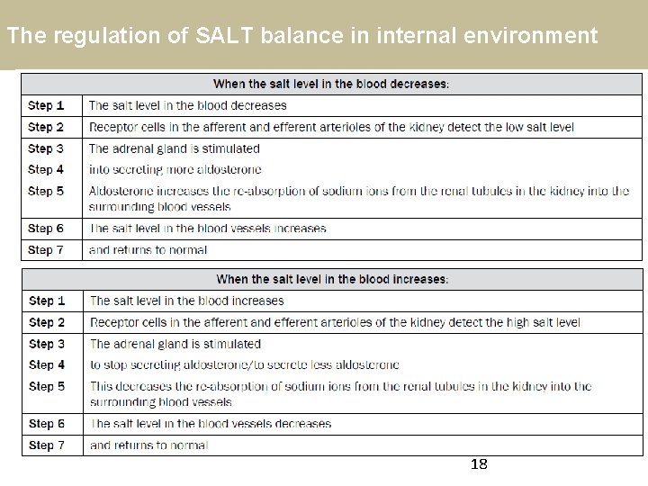 The regulation of SALT balance in internal environment 18 