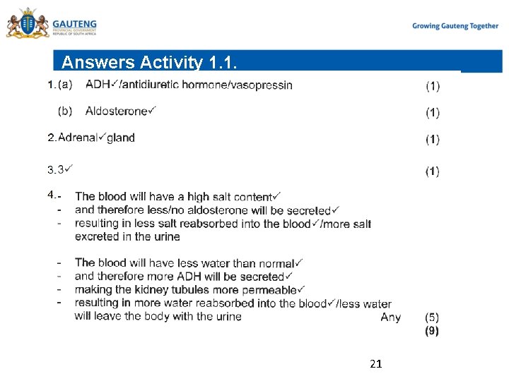 Answers Activity 1. 1. 21 