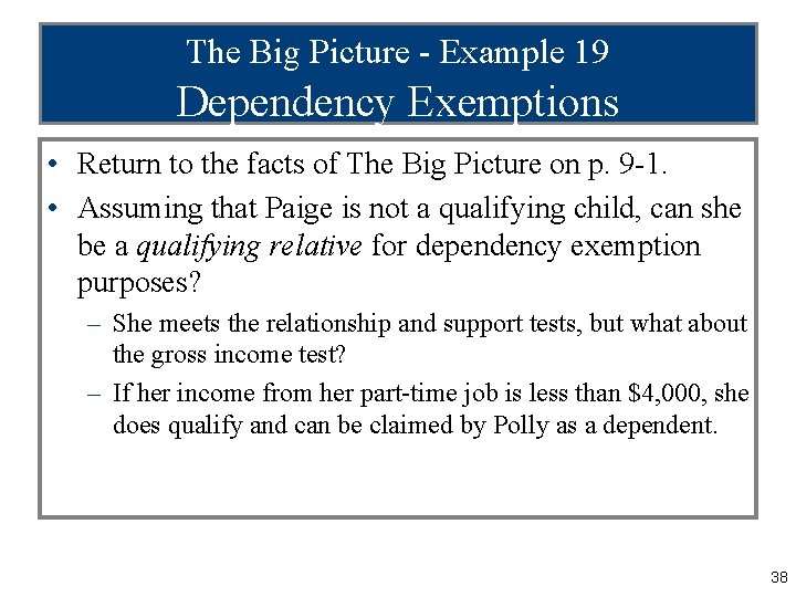 The Big Picture - Example 19 Dependency Exemptions • Return to the facts of