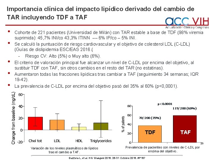 Importancia clínica del impacto lipídico derivado del cambio de TAR incluyendo TDF a TAF