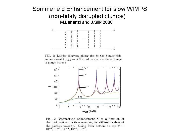 Sommerfeld Enhancement for slow WIMPS (non-tidaly disrupted clumps) M. Lattanzi and J. Silk 2008