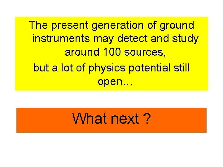 The present generation of ground instruments may detect and study around 100 sources, but