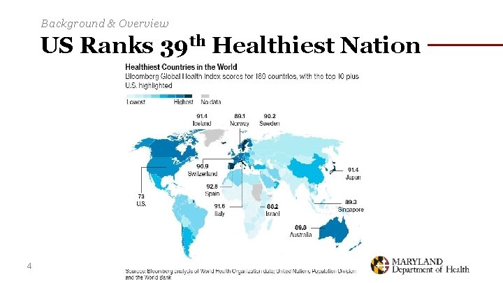 Background & Overview US Ranks 39 th Healthiest Nation 4 