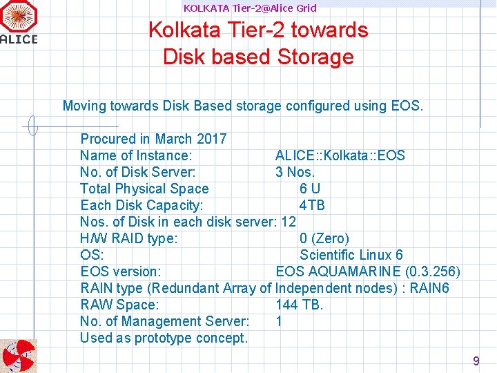 KOLKATA Tier-2@Alice Grid Kolkata Tier-2 towards Disk based Storage Moving towards Disk Based storage