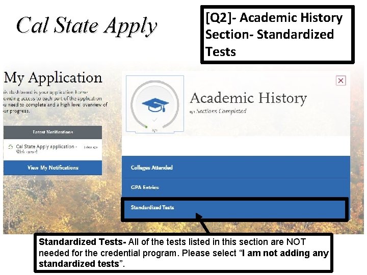 Cal State Apply [Q 2]- Academic History Section- Standardized Tests- All of the tests