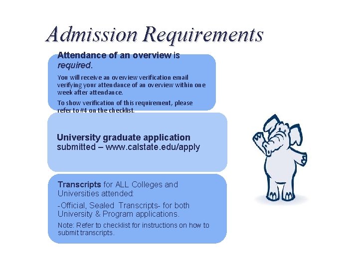 Admission Requirements Attendance of an overview is required. You will receive an overview verification