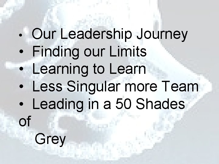  • • • of Our Leadership Journey Finding our Limits Learning to Learn