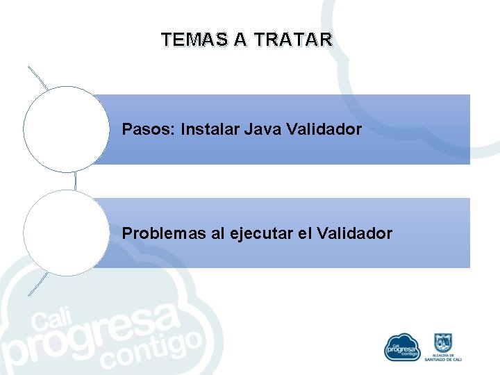 TEMAS A TRATAR Pasos: Instalar Java Validador Problemas al ejecutar el Validador 