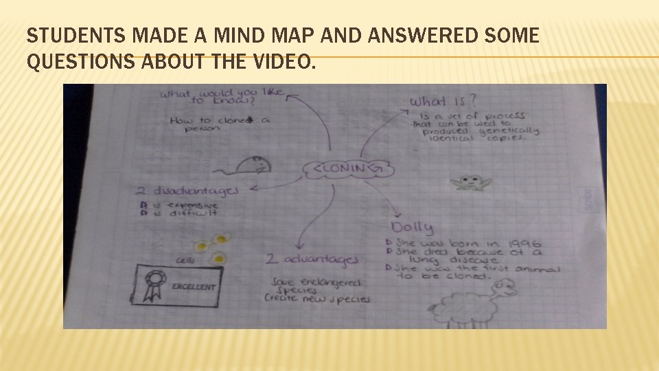 STUDENTS MADE A MIND MAP AND ANSWERED SOME QUESTIONS ABOUT THE VIDEO. 