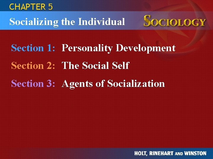 CHAPTER 5 Socializing the Individual Section 1: Personality Development Section 2: The Social Self