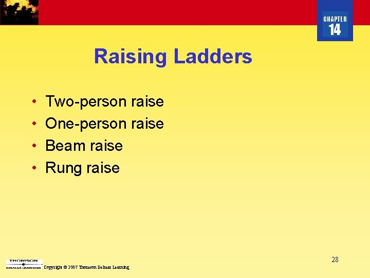 CHAPTER 14 Raising Ladders • • Two-person raise One-person raise Beam raise Rung raise