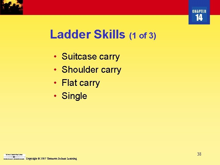 CHAPTER 14 Ladder Skills (1 of 3) • • Suitcase carry Shoulder carry Flat