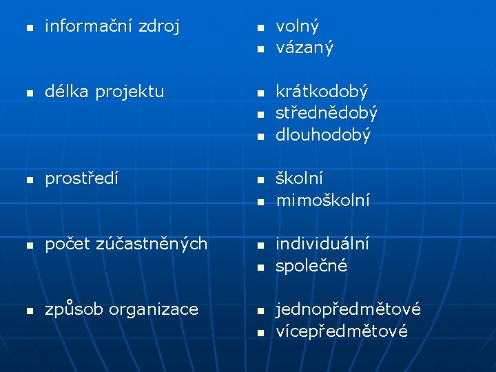 n informační zdroj n n n délka projektu n n prostředí n n n