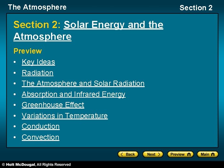 The Atmosphere Section 2 Solar Energy and the
