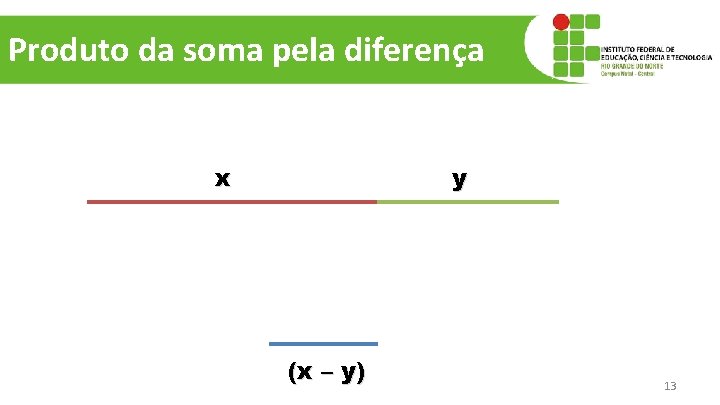 Produto da soma pela diferença x y (x – y) 13 