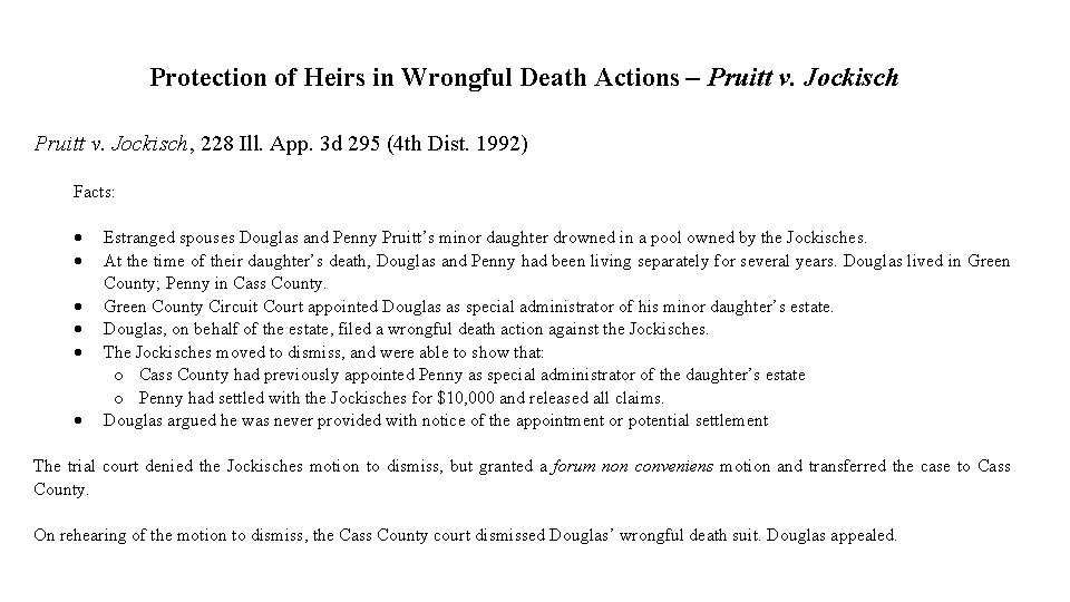 Protection of Heirs in Wrongful Death Actions – Pruitt v. Jockisch, 228 Ill. App.