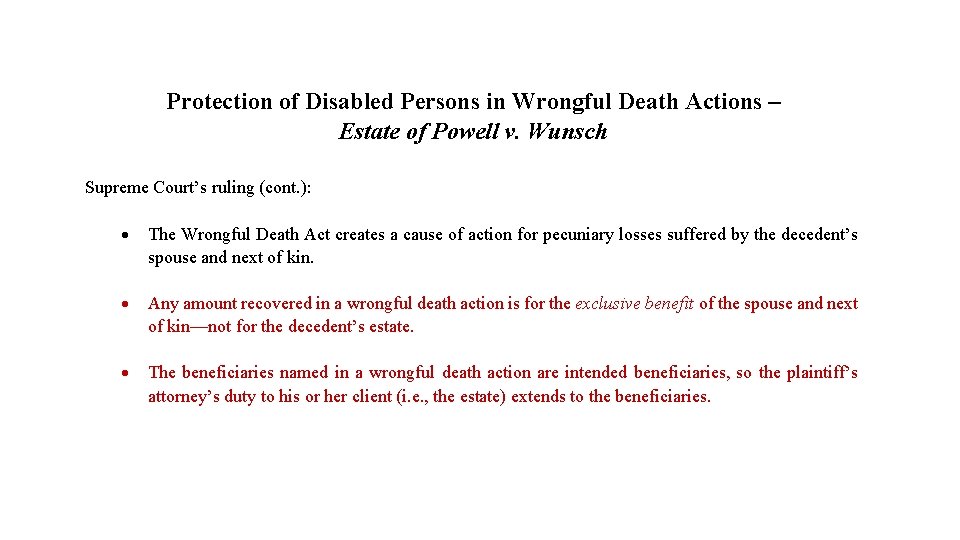 Protection of Disabled Persons in Wrongful Death Actions – Estate of Powell v. Wunsch
