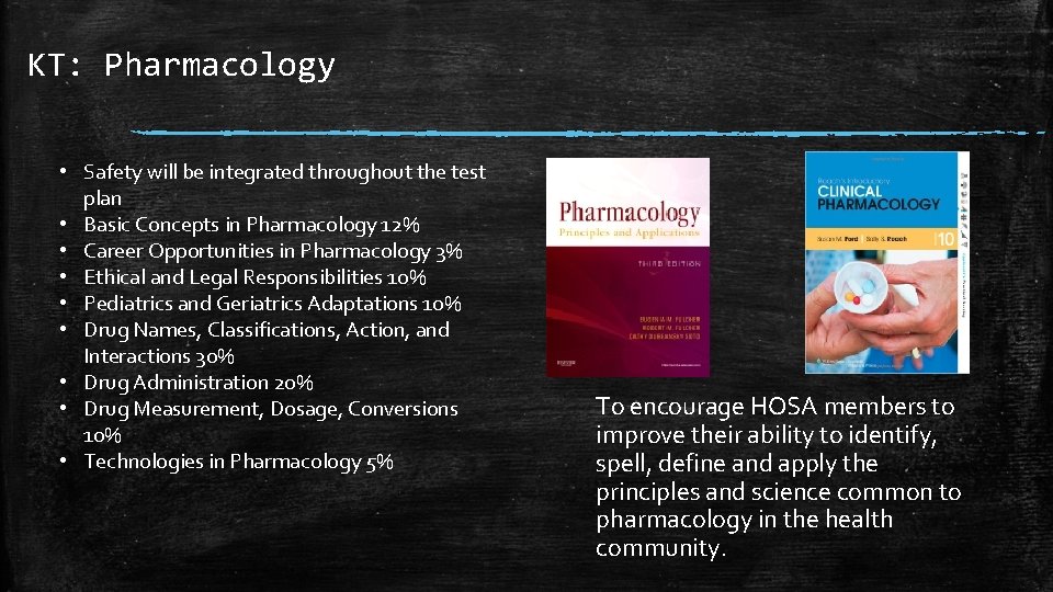 KT: Pharmacology • Safety will be integrated throughout the test plan • Basic Concepts
