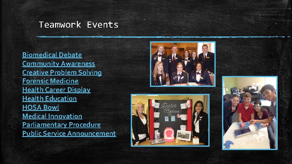 Teamwork Events Biomedical Debate Community Awareness Creative Problem Solving Forensic Medicine Health Career Display