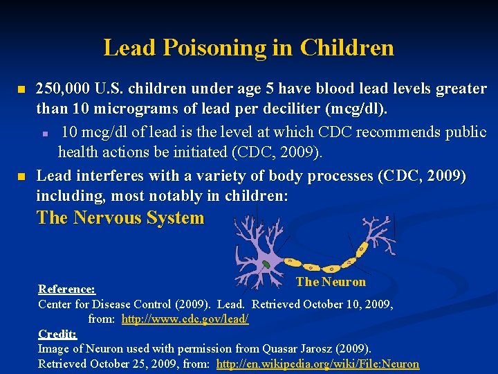 Lead Poisoning in Children n n 250, 000 U. S. children under age 5 Lead Poisoning in Children n n 250, 000 U. S. children under age 5