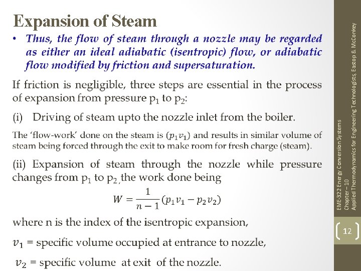 EME-322 Energy Conversion Systems Chapter – 10 Applied Thermodynamics for Engineering Technologists, Eastop &