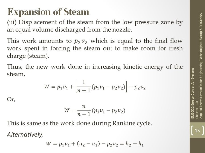 EME-322 Energy Conversion Systems Chapter – 10 Applied Thermodynamics for Engineering Technologists, Eastop &