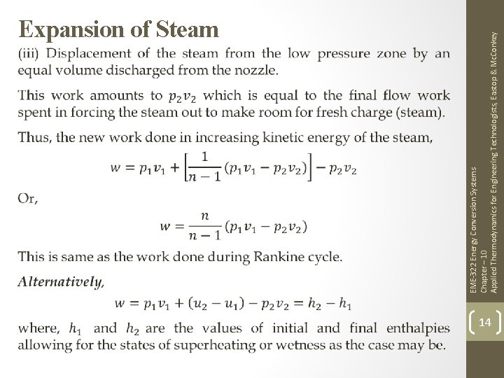 EME-322 Energy Conversion Systems Chapter – 10 Applied Thermodynamics for Engineering Technologists, Eastop &