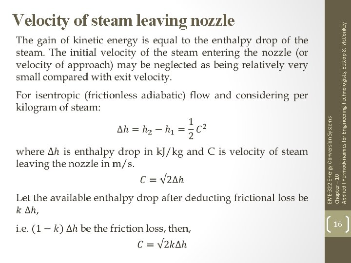 EME-322 Energy Conversion Systems Chapter – 10 Applied Thermodynamics for Engineering Technologists, Eastop &