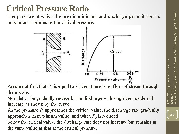 The pressure at which the area is minimum and discharge per unit area is