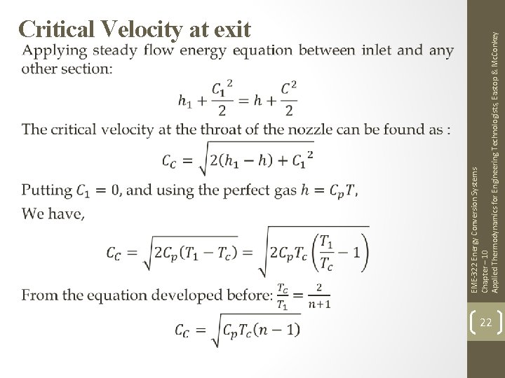 EME-322 Energy Conversion Systems Chapter – 10 Applied Thermodynamics for Engineering Technologists, Eastop &