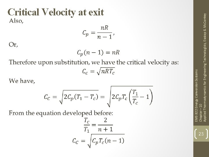 EME-322 Energy Conversion Systems Chapter – 10 Applied Thermodynamics for Engineering Technologists, Eastop &