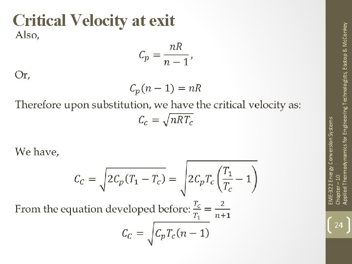 EME-322 Energy Conversion Systems Chapter – 10 Applied Thermodynamics for Engineering Technologists, Eastop &