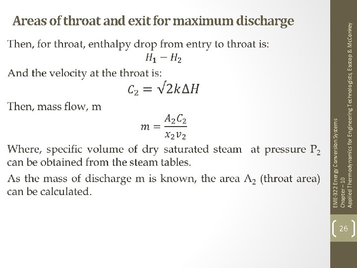 EME-322 Energy Conversion Systems Chapter – 10 Applied Thermodynamics for Engineering Technologists, Eastop &