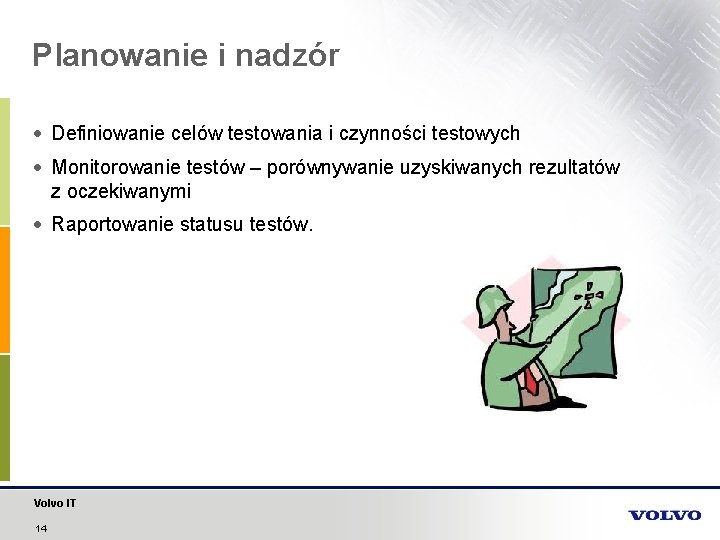 Planowanie i nadzór Definiowanie celów testowania i czynności testowych Monitorowanie testów – porównywanie uzyskiwanych