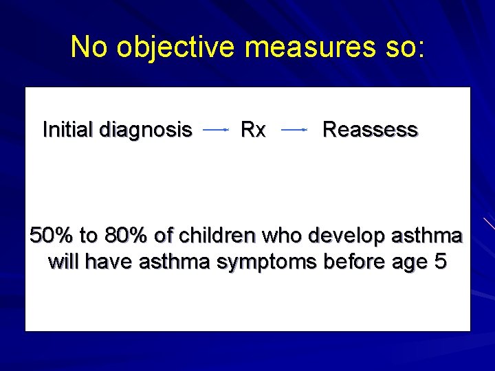 No objective measures so: Initial diagnosis Rx Reassess 50% to 80% of children who