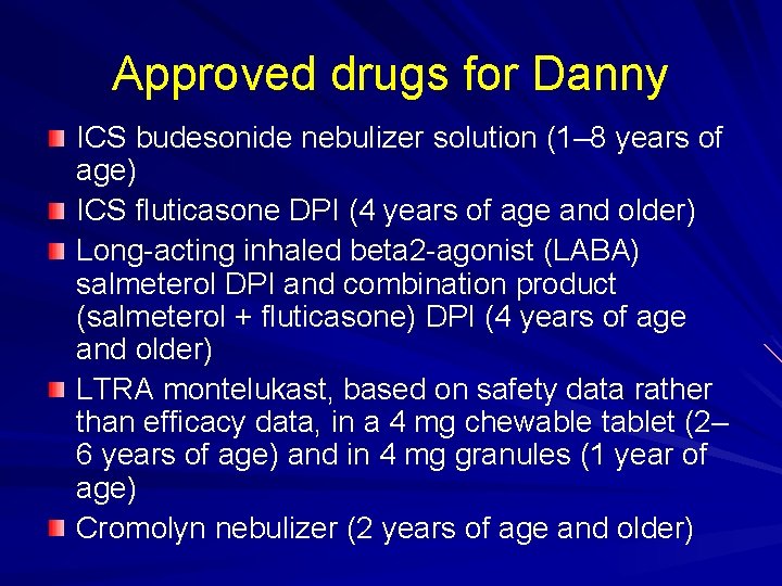 Approved drugs for Danny ICS budesonide nebulizer solution (1– 8 years of age) ICS