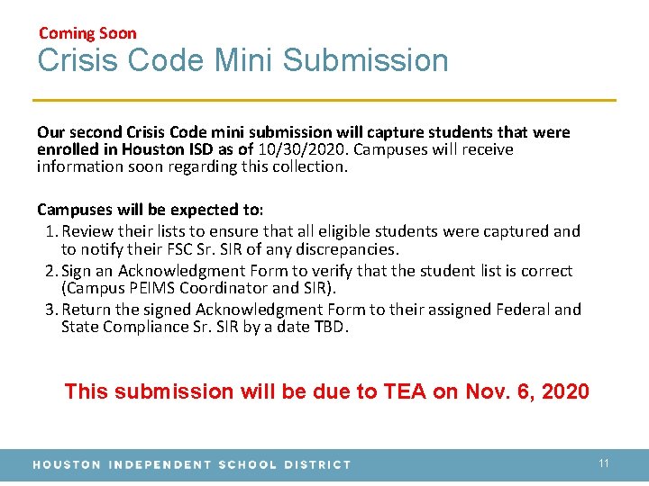 Coming Soon Crisis Code Mini Submission Our second Crisis Code mini submission will capture
