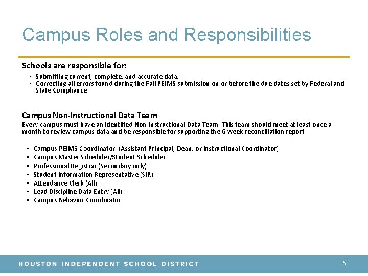 Campus Roles and Responsibilities Schools are responsible for: • Submitting current, complete, and accurate