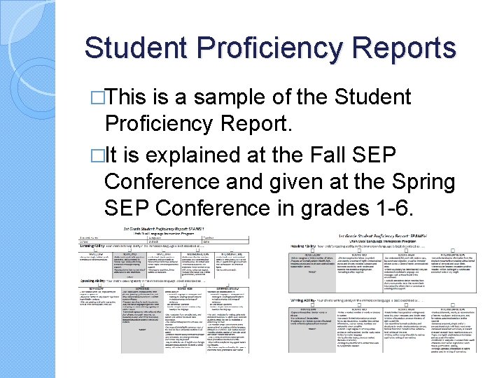 Student Proficiency Reports �This is a sample of the Student Proficiency Report. �It is