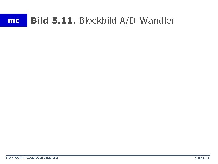 mc Prof. J. WALTER Bild 5. 11. Blockbild A/D-Wandler Kurstitel Stand: Oktober 2001 Seite