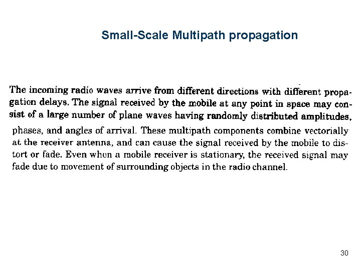 Small-Scale Multipath propagation 30 Small-Scale Multipath propagation 30