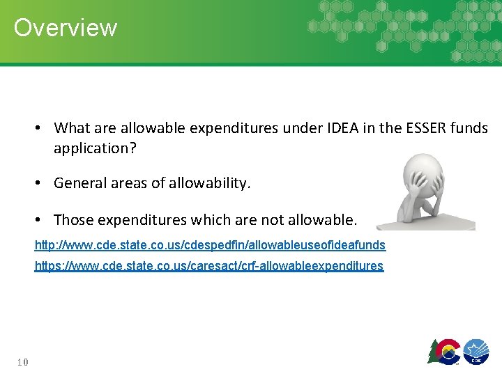 Overview • What are allowable expenditures under IDEA in the ESSER funds application? •