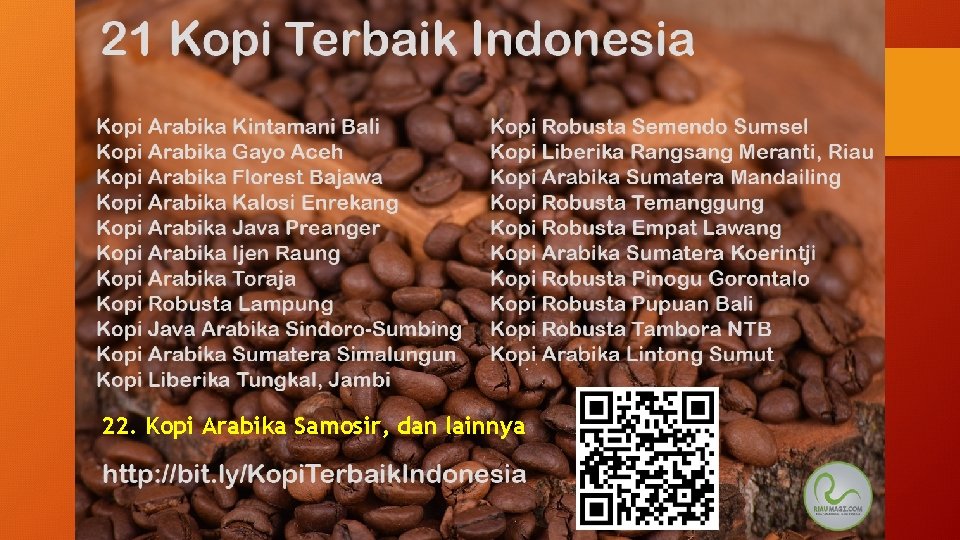 22. Kopi Arabika Samosir, dan lainnya 